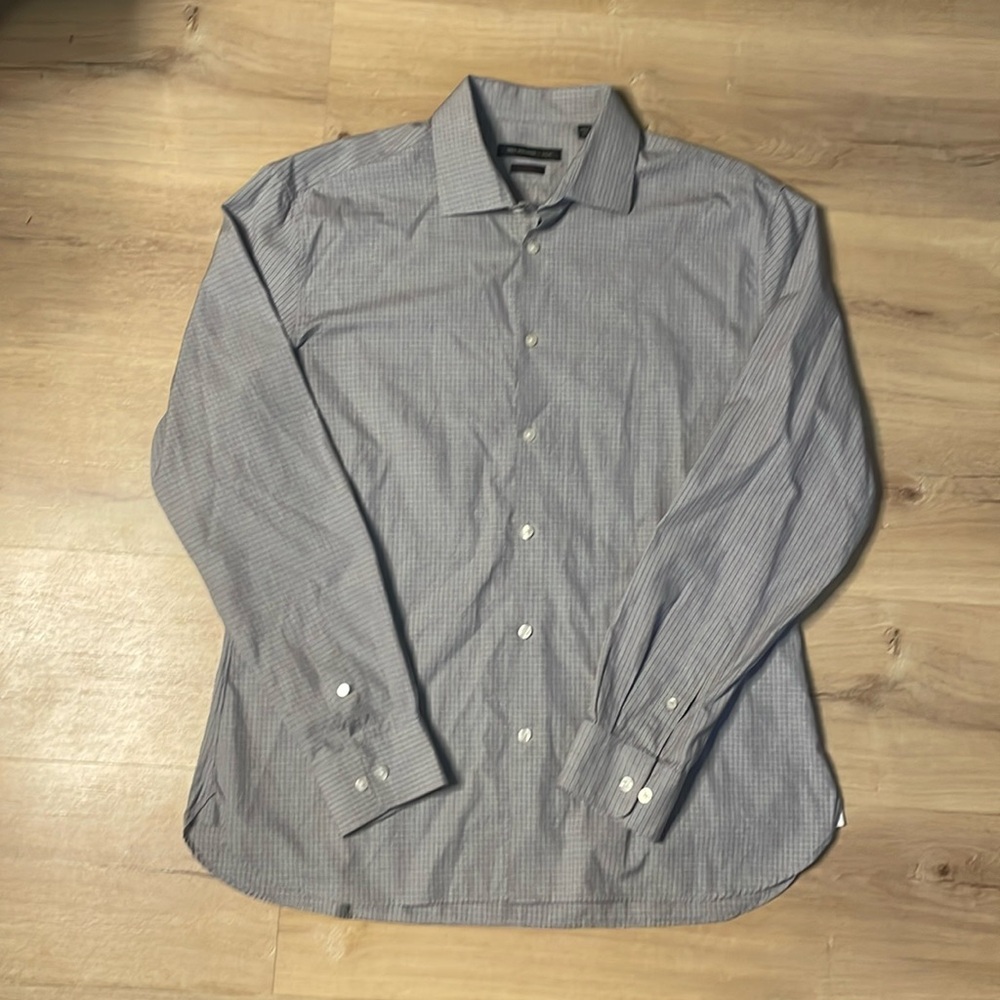 John Varvatos Gray Checkered Button Down Shirt. Slim Fit. 16.5. EUC.